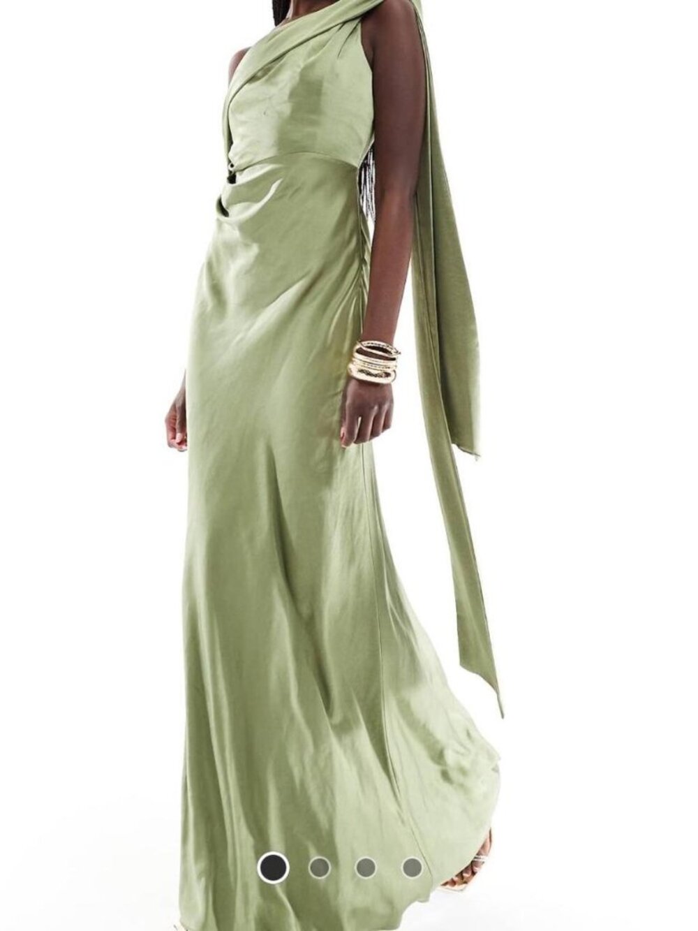 Six Stories Moss Green Satin One Shoulder Bridesmaid Dress Size 4